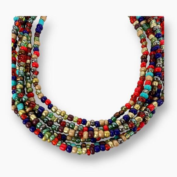 Jules B Multi Strand Necklace Colorful Seed Beads Fashion Statement Signed 16" - Picture 2 of 6